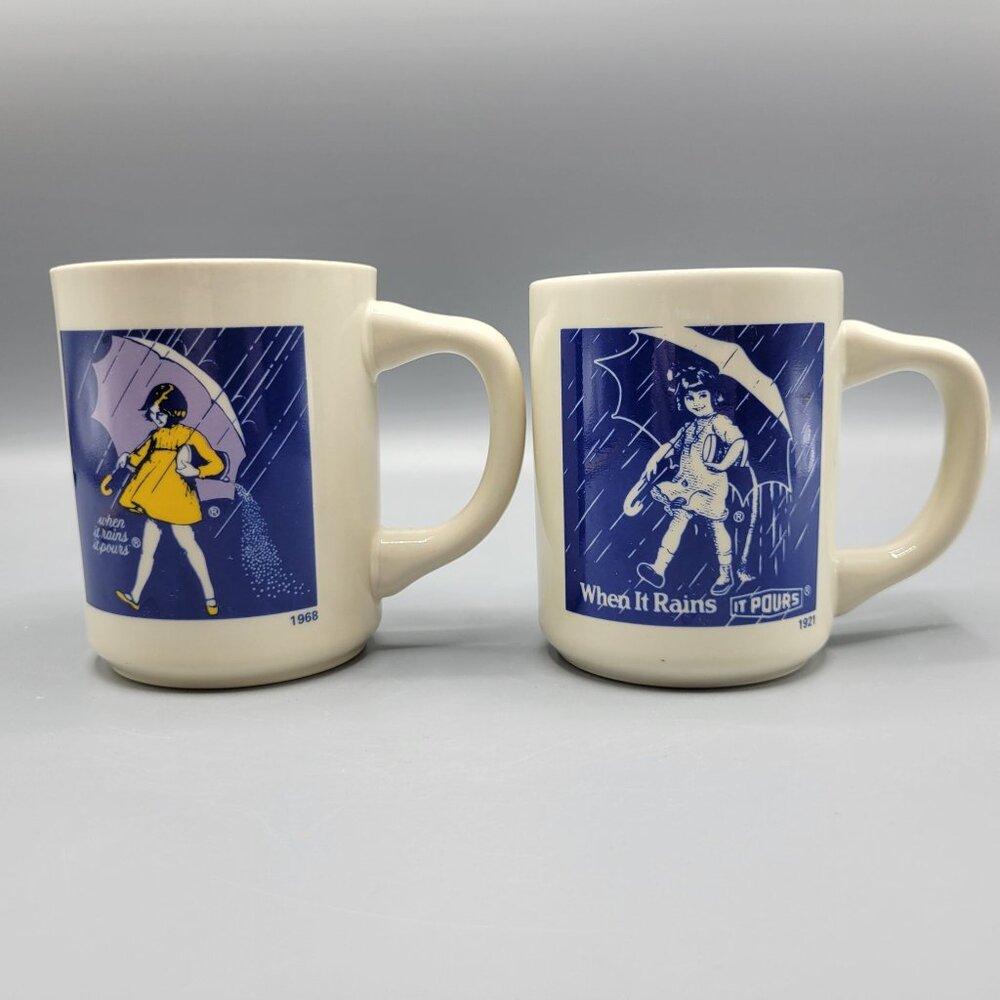 Morton Salt Vintage Mug Set Of 4 Ceramic Coffee Cups 1914 1921 1956 1968 Designs - Picture 5 of 16